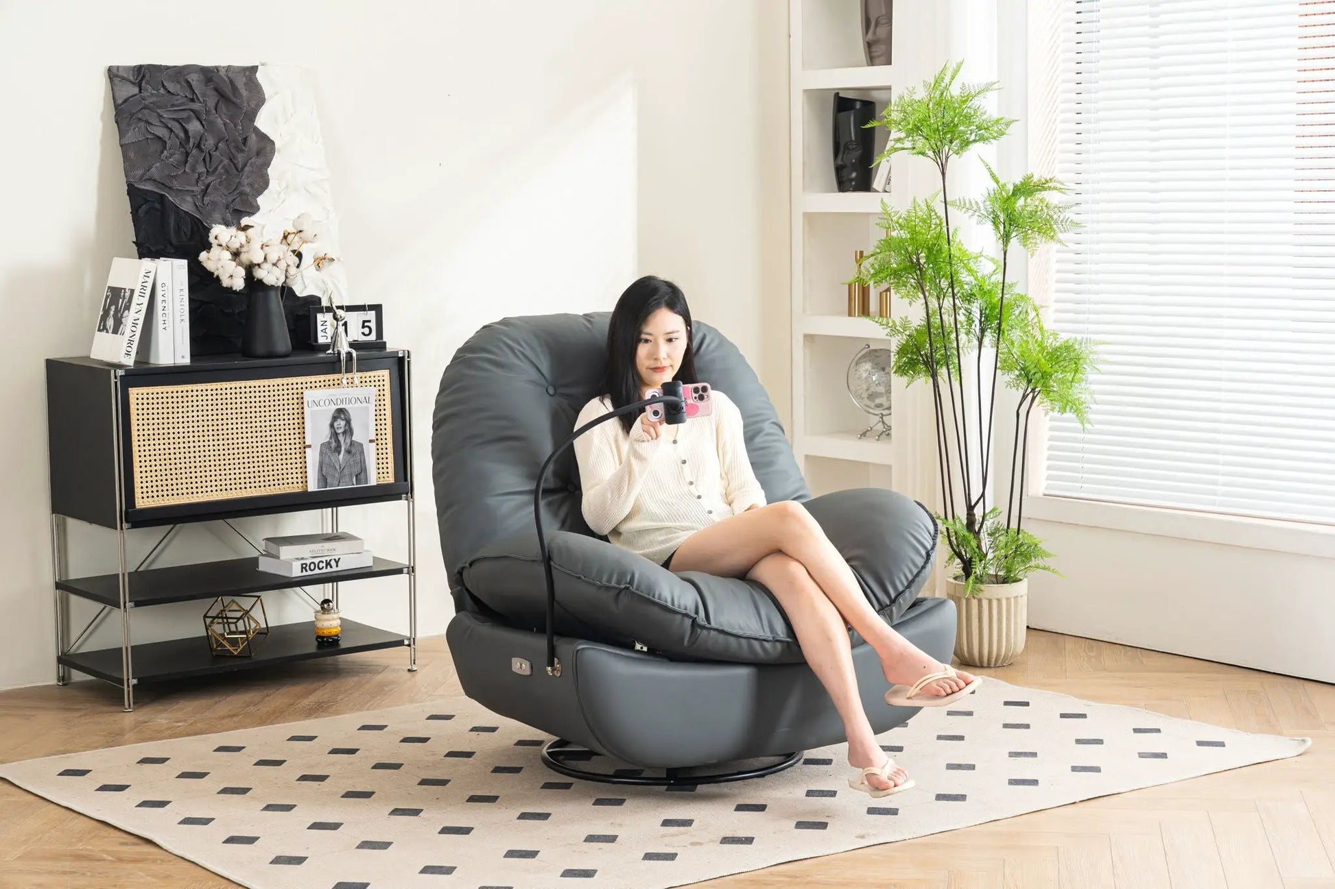 Power Recliner Swivel Glider with USB charger gray leather by Unique Piece Furniture on Tampa Home & Garden Store