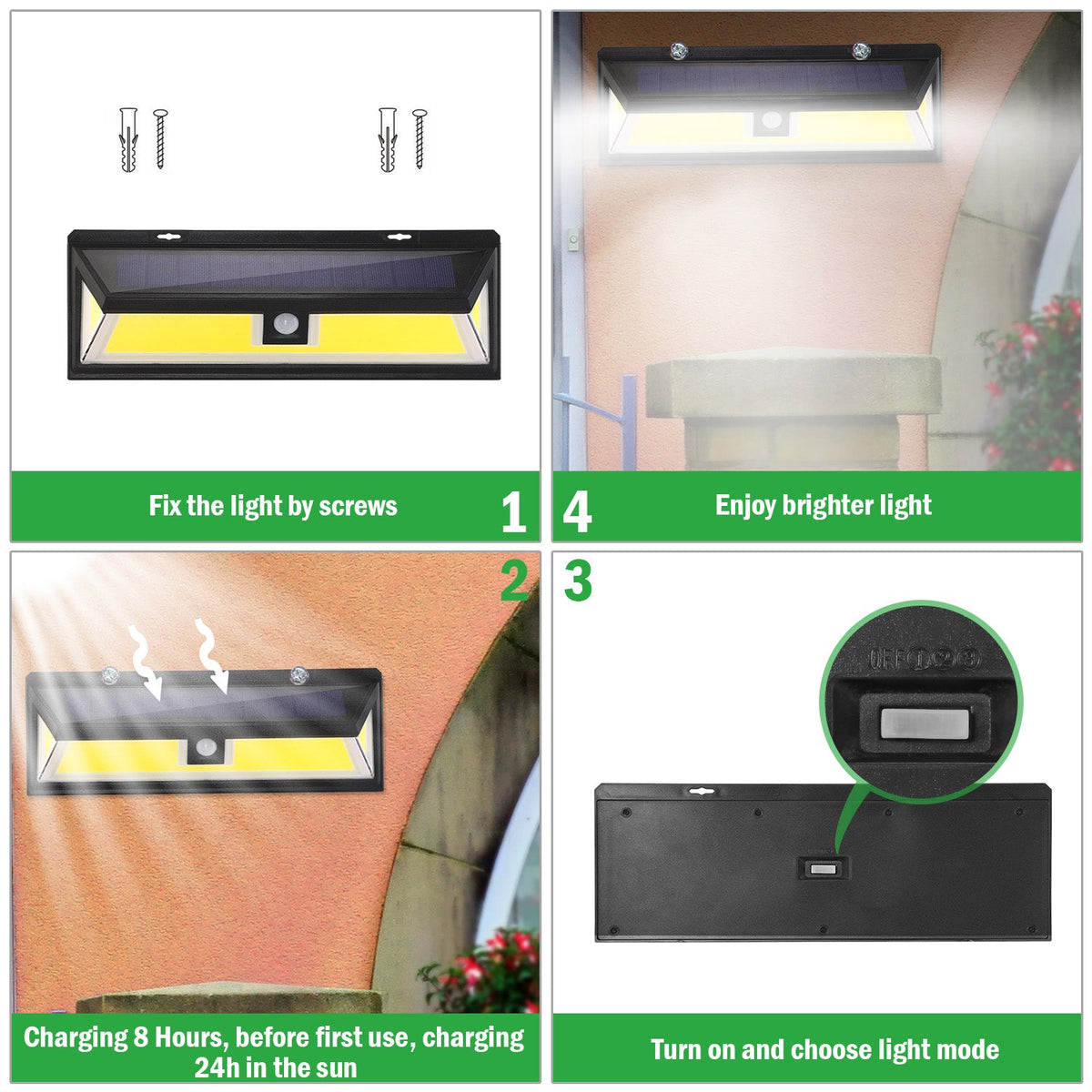 GBruno Store solar wall light with 180 LEDs, motion sensor, wall-mounted for garden on Tampa Home & Garden Store