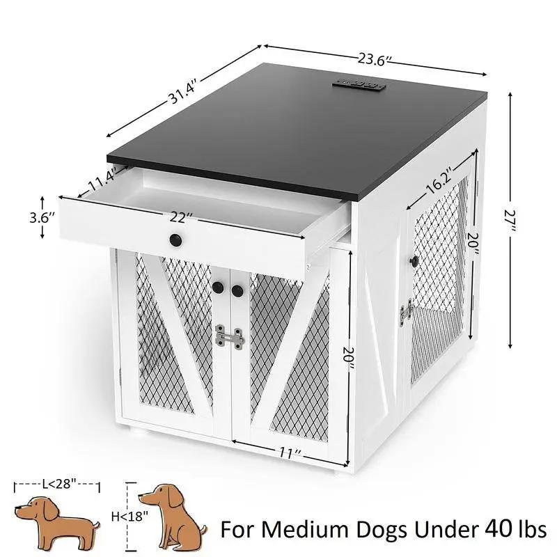 Dog Crate End Table from The Max & Rex Collection with Drawer and USB, white wood, black top on Tampa Home & Garden Store