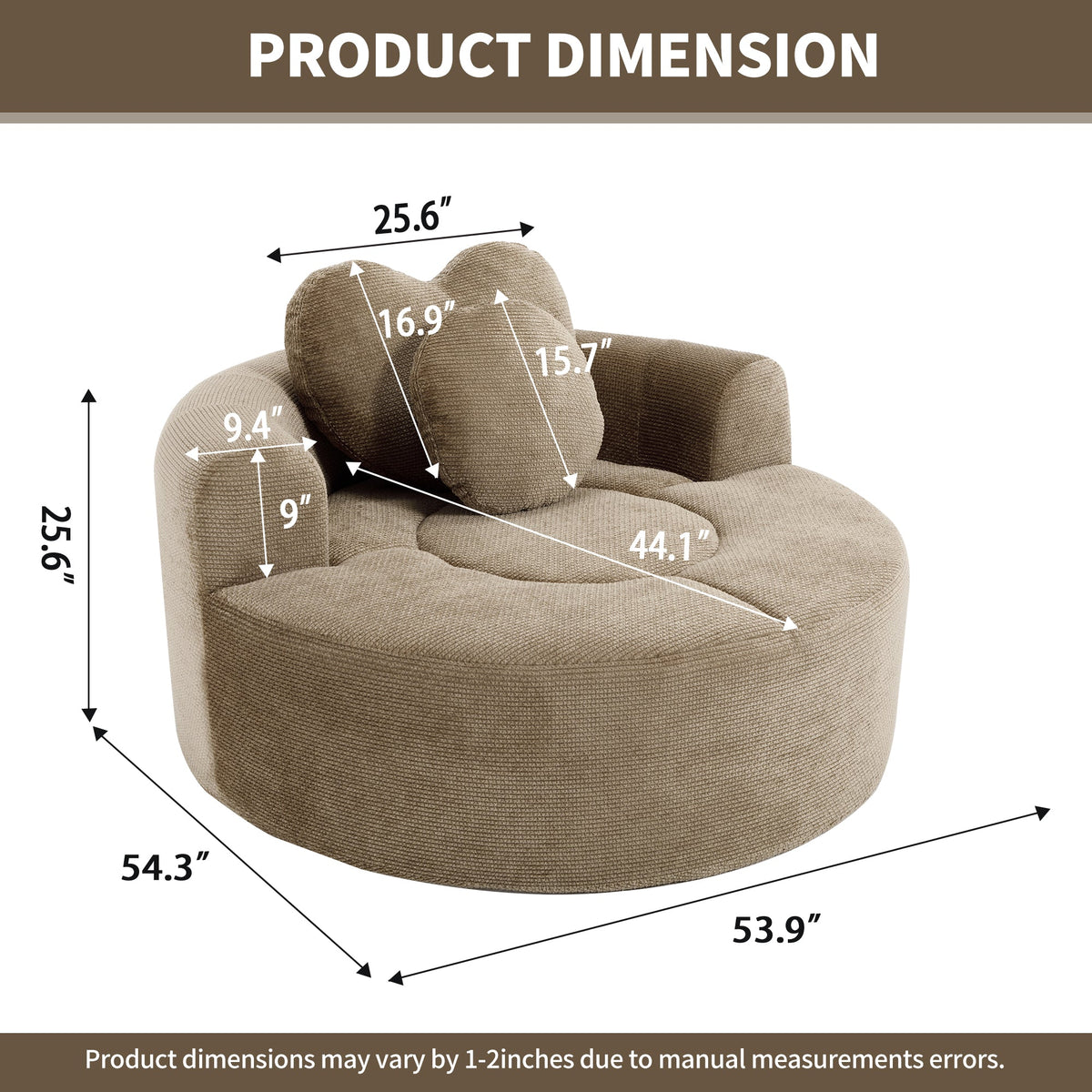 Round memory foam sofa bed by HouseOfZazla in beige fabric for living room on Tampa Home & Garden Store