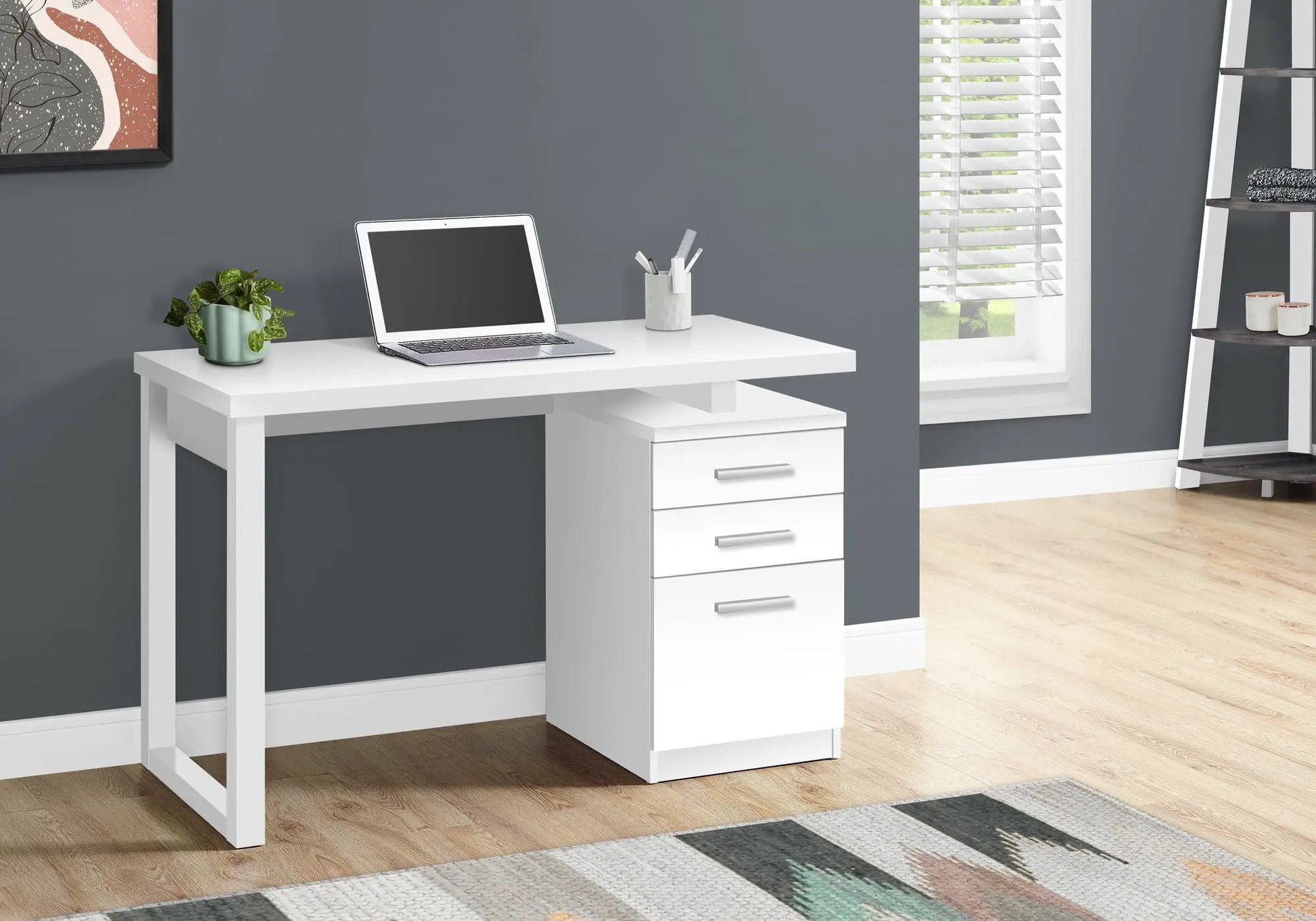 Writing Desk white with storage drawers, Unique Piece Furniture, laptop on desk on Tampa Home & Garden Store