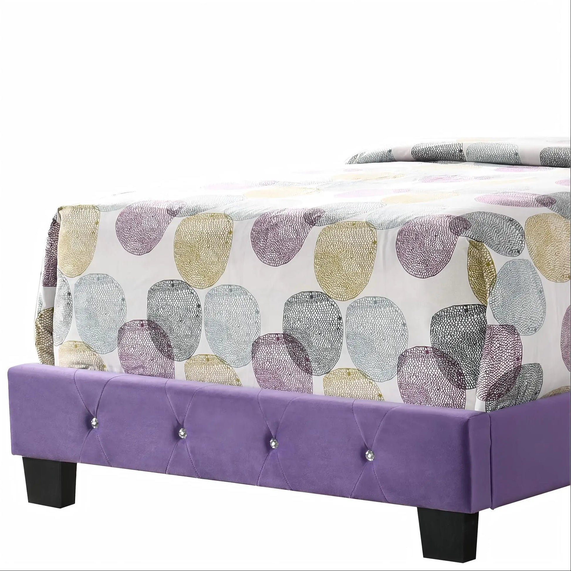 Luxurious Upholstered Bed in purple velvet with tufted headboard and crystal button accents on Tampa Home & Garden Store