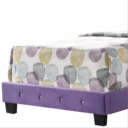 Luxurious Upholstered Bed in purple velvet with tufted headboard and crystal button accents on Tampa Home & Garden Store