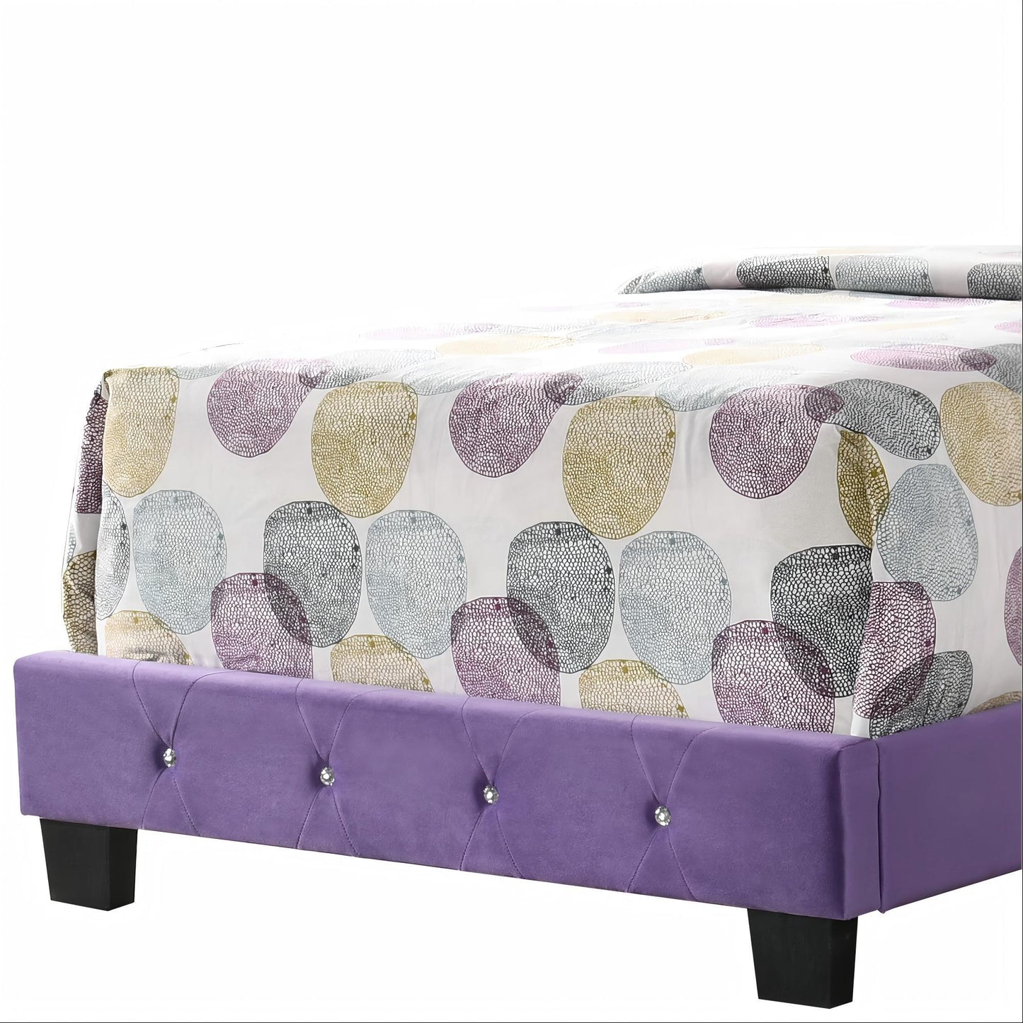 Luxurious upholstered bed in purple with tufted headboard on Tampa Home & Garden Store