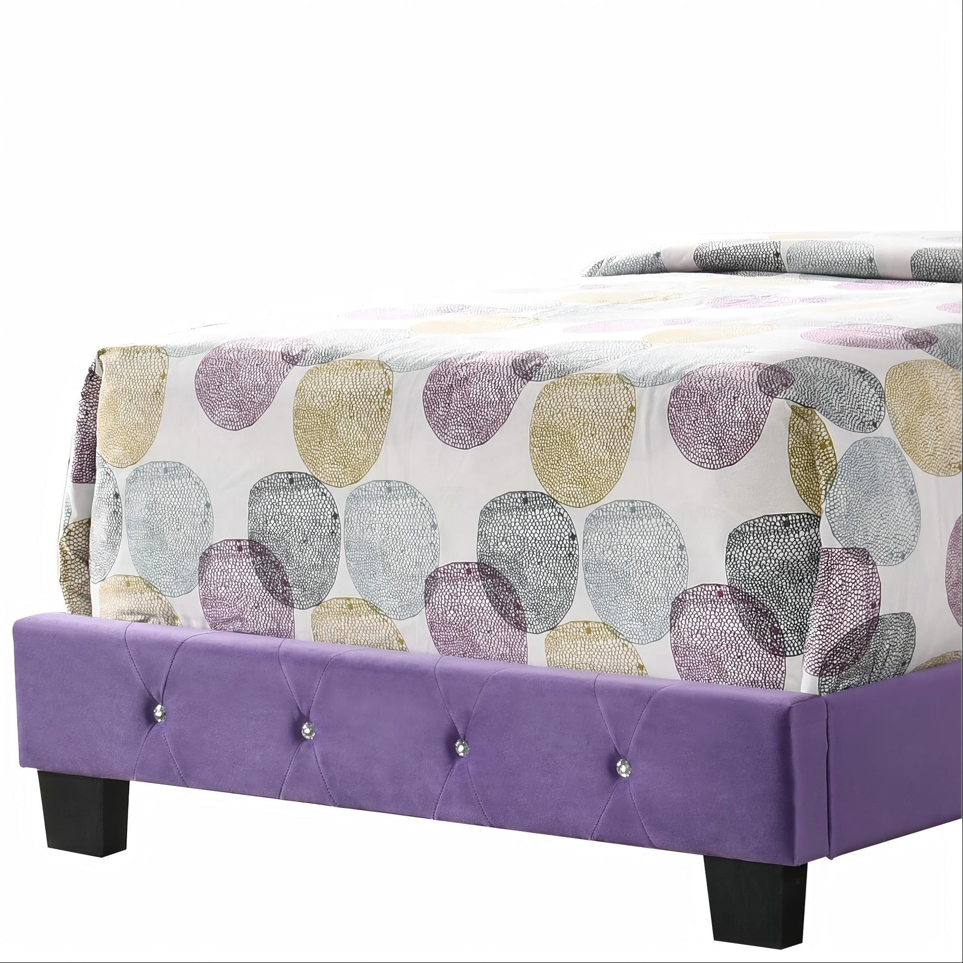 Luxurious upholstered bed in purple with tufted headboard on Tampa Home & Garden Store