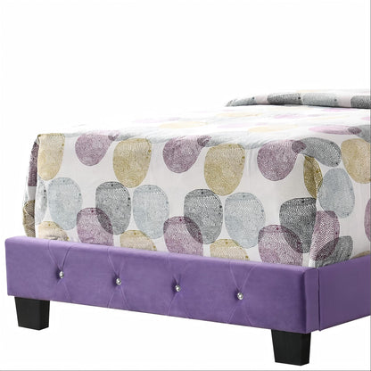 Luxurious upholstered bed in purple with tufted headboard on Tampa Home & Garden Store
