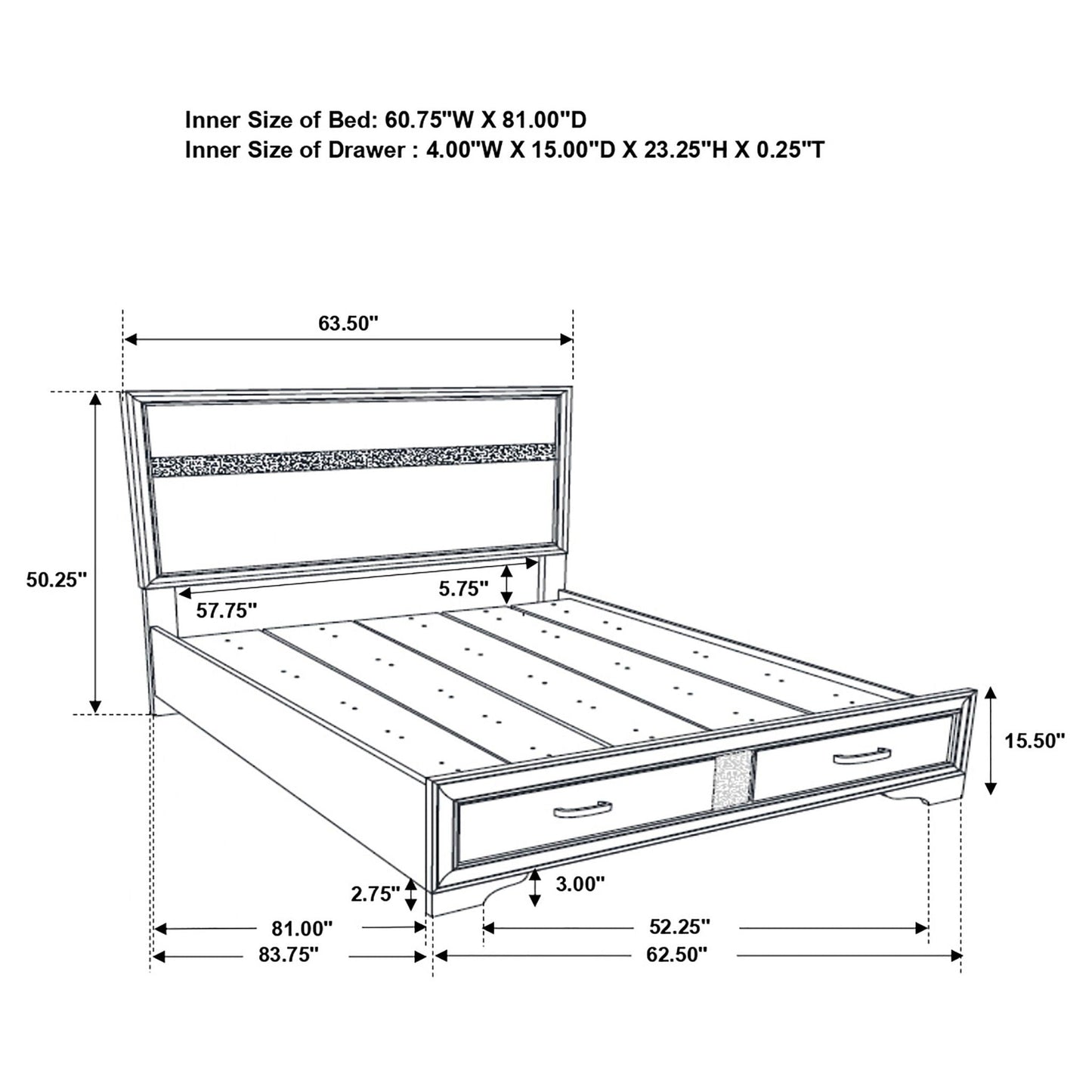 Corbin Glittering Bedroom Set 4pc by HouseOfZazla; blueprint bed with storage and dresser on Tampa Home & Garden Store