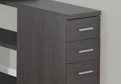 L-Shape Computer Desk with Storage Drawers dark wood grain with silver bar handles corner unit on Tampa Home & Garden Store