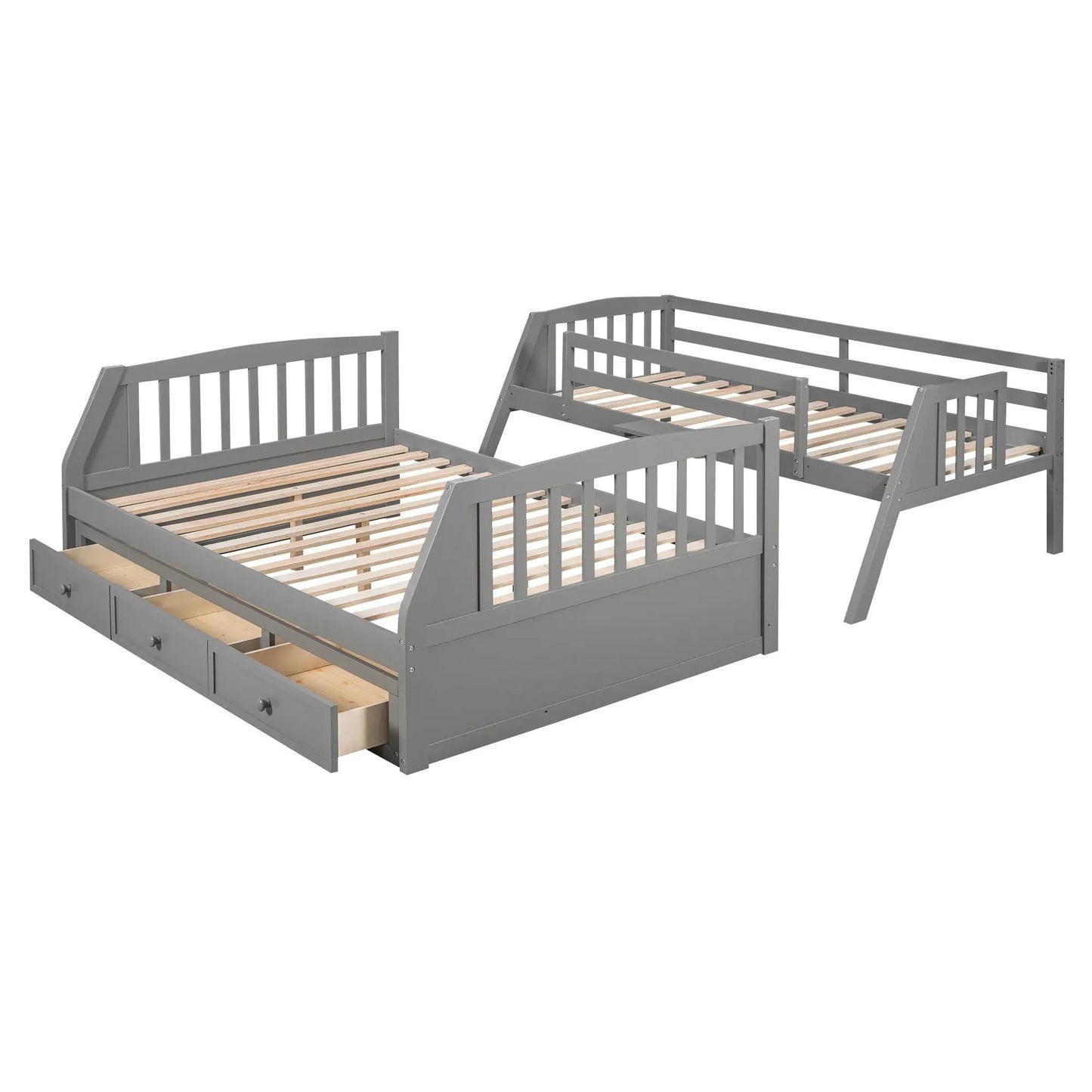 Bunk bed with drawers, ladder and storage staircase in gray finish by Unique Piece Furniture on Tampa Home & Garden Store