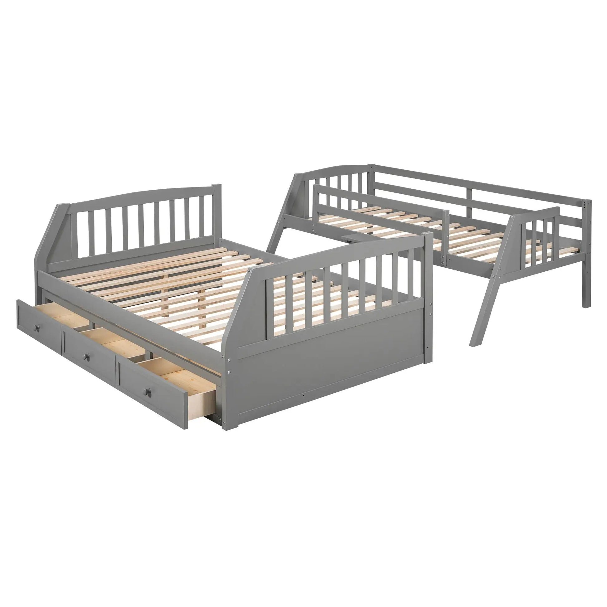 Bunk bed with drawers, ladder and storage staircase in gray finish by Unique Piece Furniture on Tampa Home & Garden Store