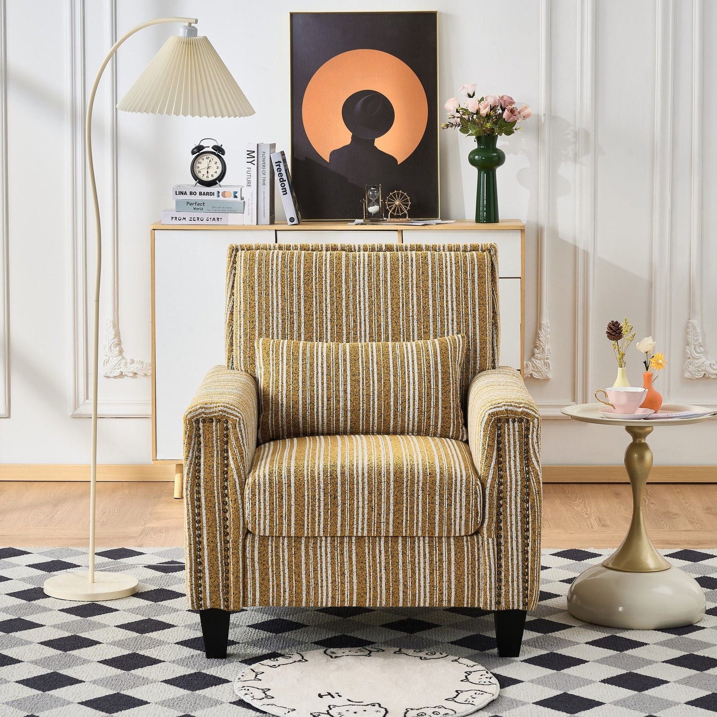 Comfy Upholstered Armchair And Wooden Frame