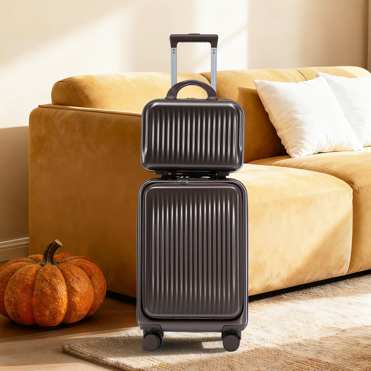 Black ABS spinner luggage set with cosmetic case 14 & 20 in rolling wheels on Tampa Home & Garden Store
