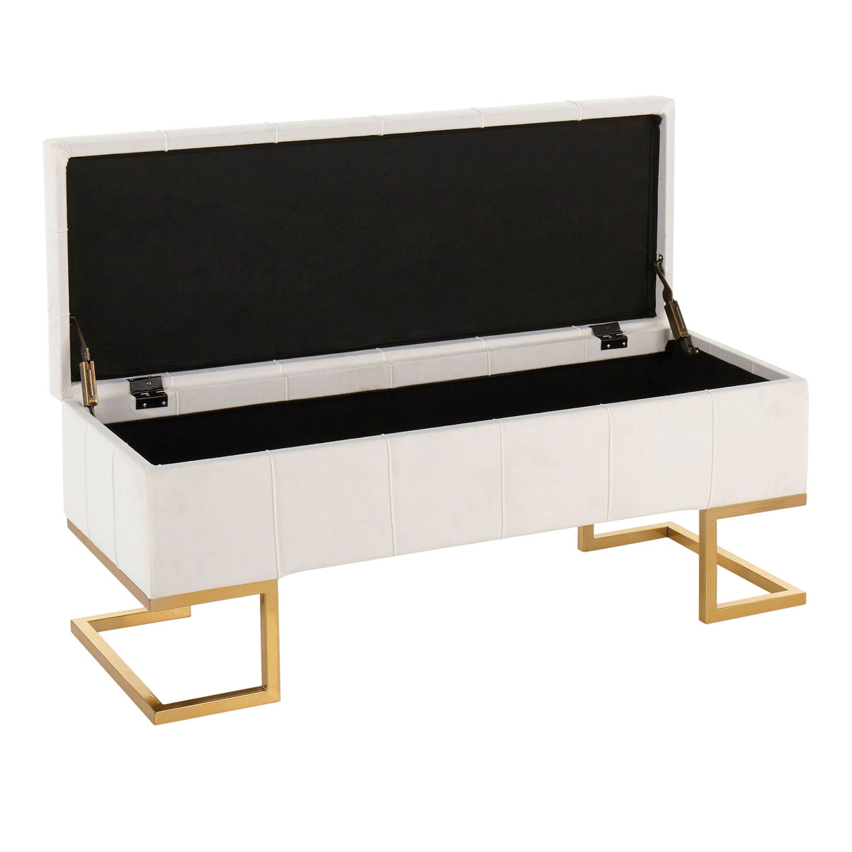 Contemporary white storage bench with flip-top lid, black interior, gold legs by HouseOfZazla on Tampa Home & Garden Store