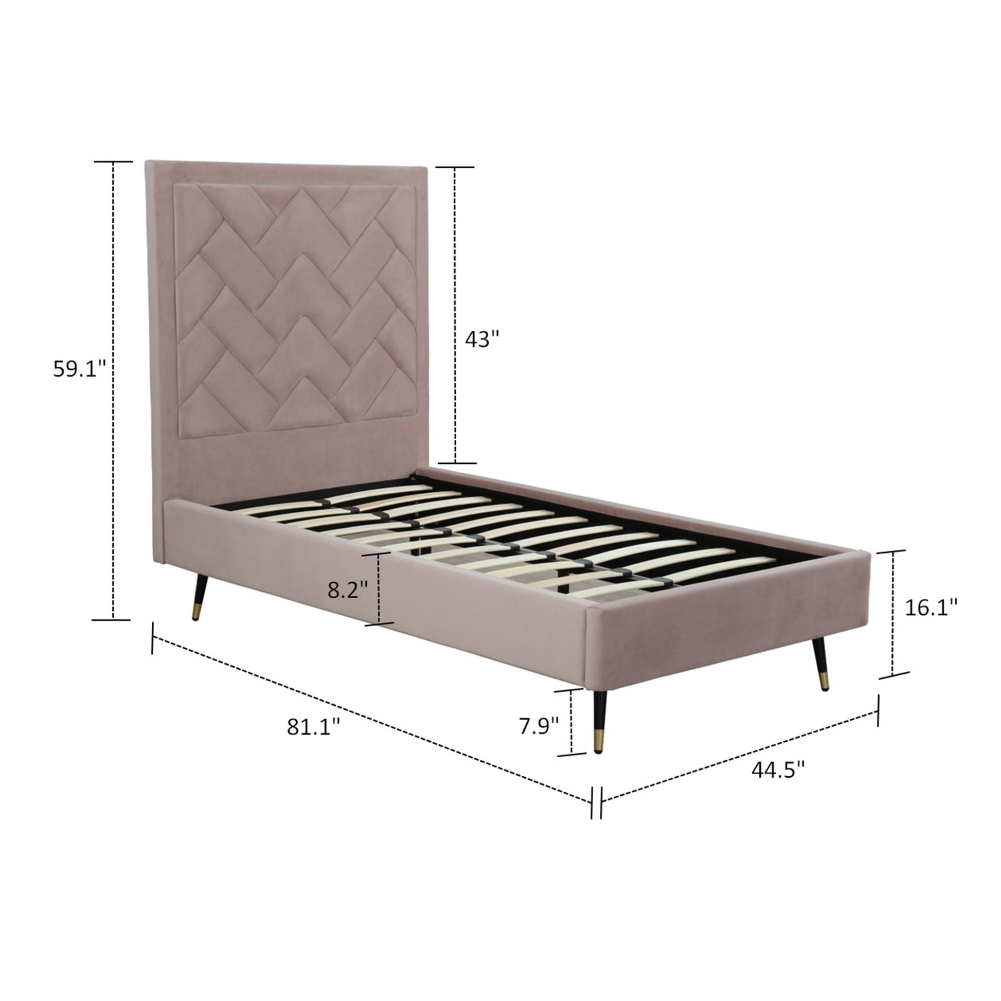 Crosby upholstered bed with tufted headboard and slats in blush beige HouseOfZazla on Tampa Home & Garden Store