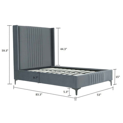 Promenade bed with upholstered tall gray headboard and slatted base, HouseOfZazla on Tampa Home & Garden Store