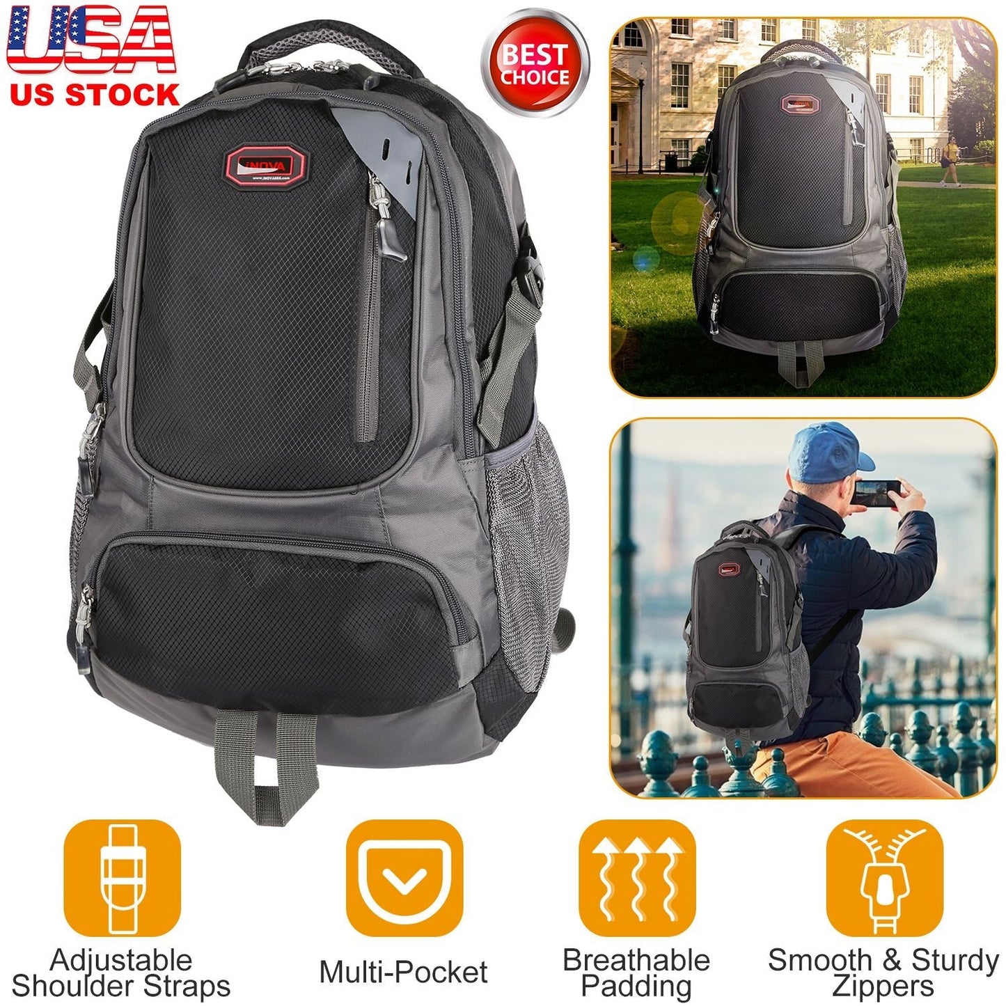 GemGear unisex school backpack with adjustable straps and multiple pockets on Tampa Home & Garden Store