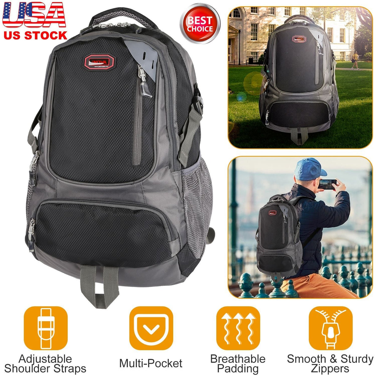 GemGear backpack in gray and black with adjustable shoulder straps and multiple pockets on Tampa Home & Garden Store