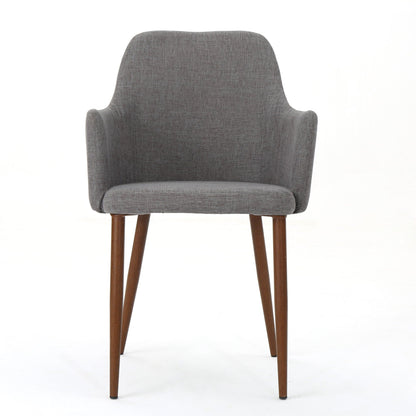 Elegant Dining Chair with contoured back in gray fabric, HouseOfZazla, wooden legs on Tampa Home & Garden Store