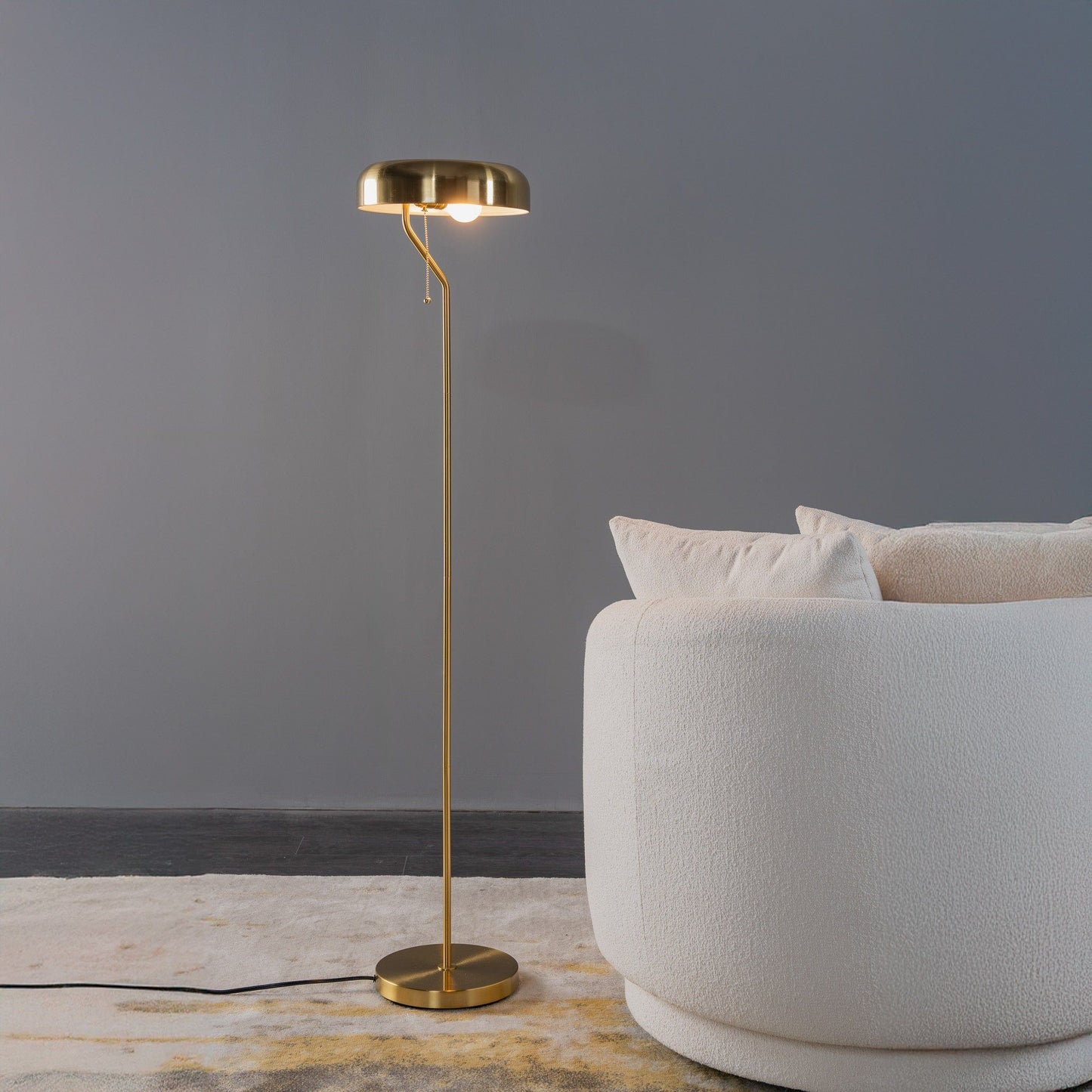 Spectra tall corner floor lamp gold by HouseOfZazla with dome shade and pull chain on Tampa Home & Garden Store