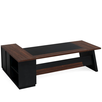 L-Shaped Executive Desk by HouseOfZazla, black frame with walnut wood top on Tampa Home & Garden Store