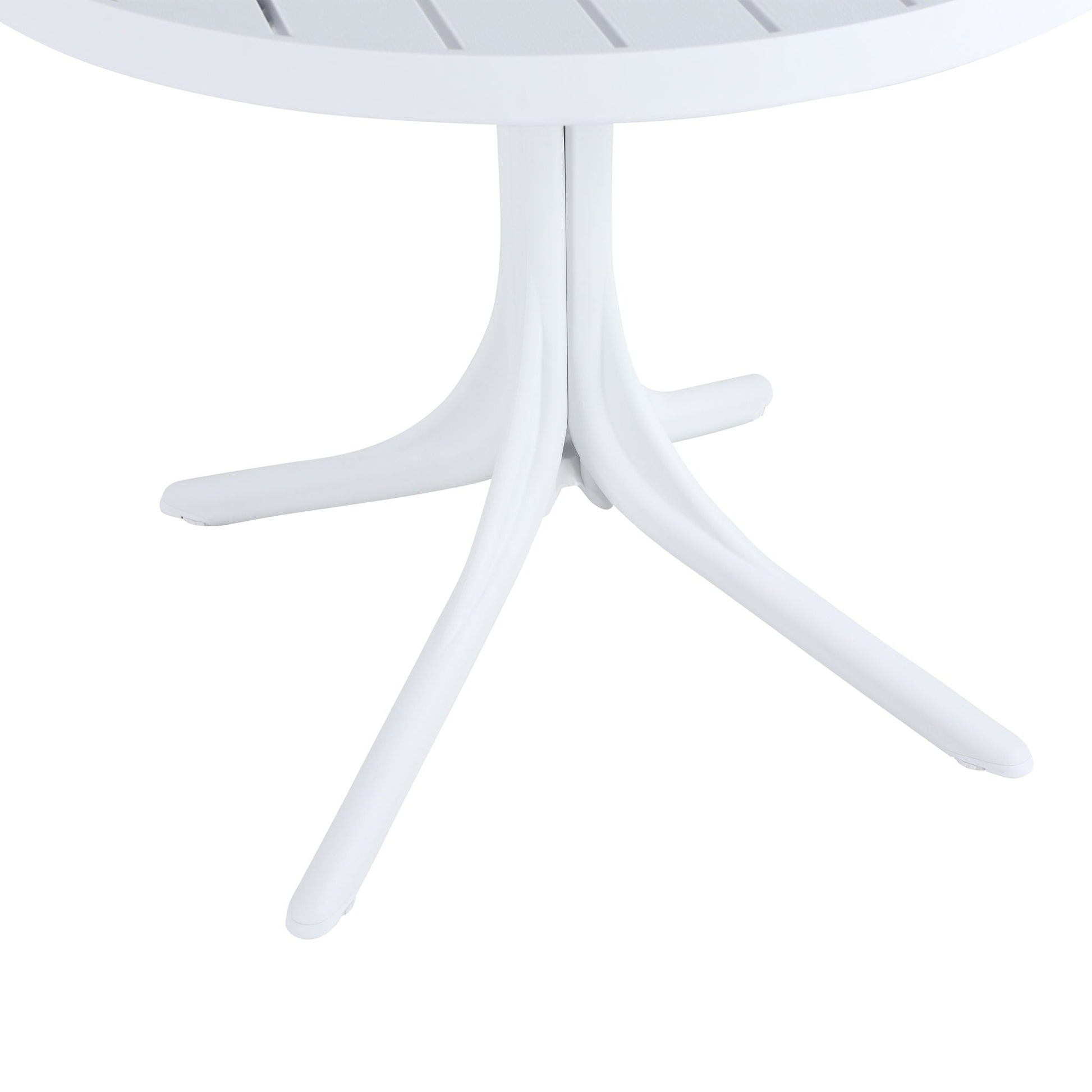 Modern white outdoor round dining table with interlaced pedestal legs HouseOfZazla on Tampa Home & Garden Store