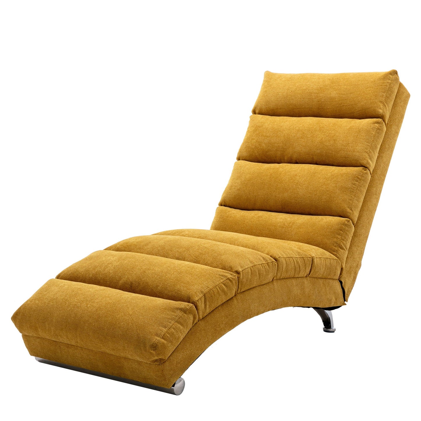 Massage chaise lounge indoor mustard yellow fabric with segmented cushions and metal legs on Tampa Home & Garden Store