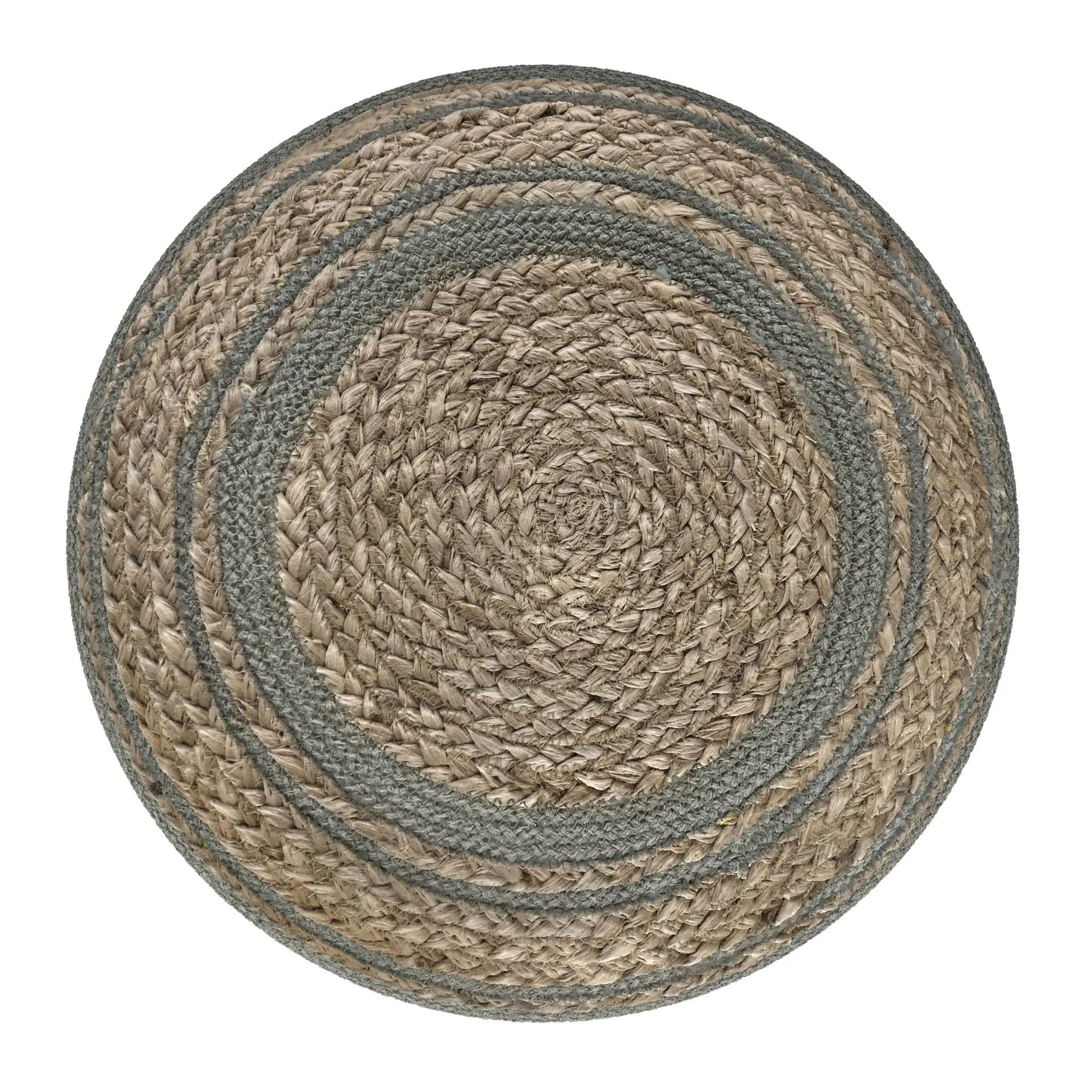 Serena Handcrafted Round Braided Pouf by Unique Piece Furniture in natural beige and gray jute on Tampa Home & Garden Store