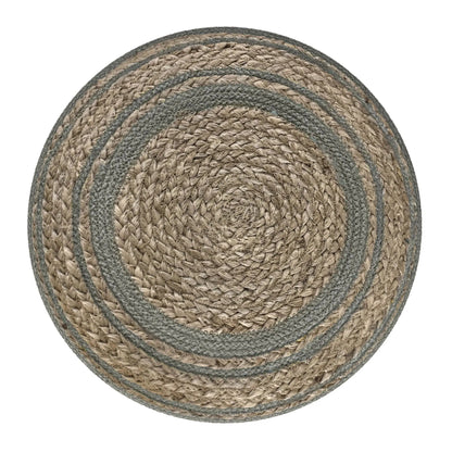 Serena Handcrafted Round Braided Pouf by Unique Piece Furniture in natural beige and gray jute on Tampa Home & Garden Store