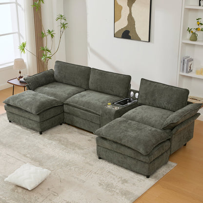 U Shaped Modular Sectional Sofa charcoal gray fabric with storage console and Bluetooth speakers on Tampa Home & Garden Store