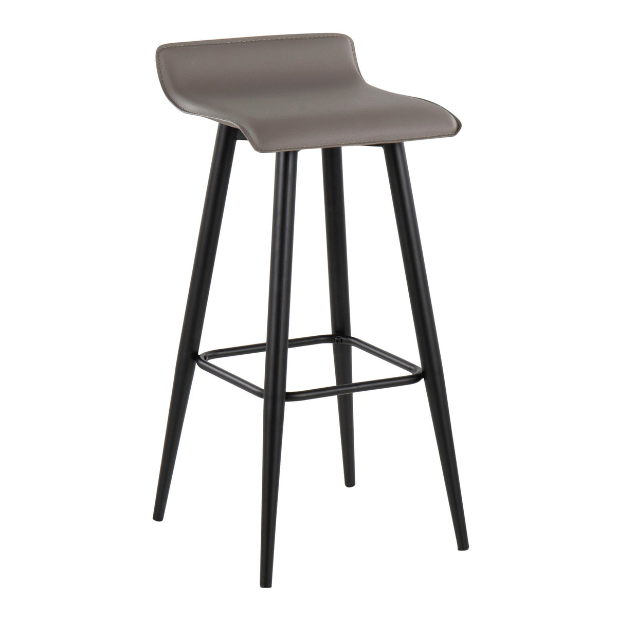 Contemporary fixed-height bar stool with pearl silver upholstered seat and black metal legs on Tampa Home & Garden Store