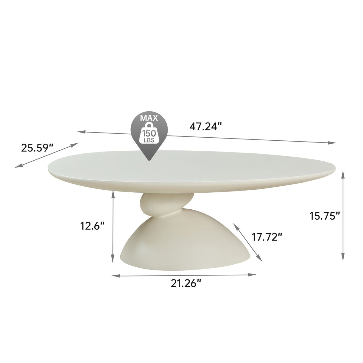 End Table Lucky Stone Shaped Table cream finish by HouseOfZazla 21.26 dia top 25.59 tall on Tampa Home & Garden Store