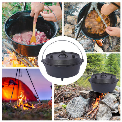 Pre-seasoned cast iron Dutch oven with skillet lid, black for outdoor campfire cooking meat on Tampa Home & Garden Store