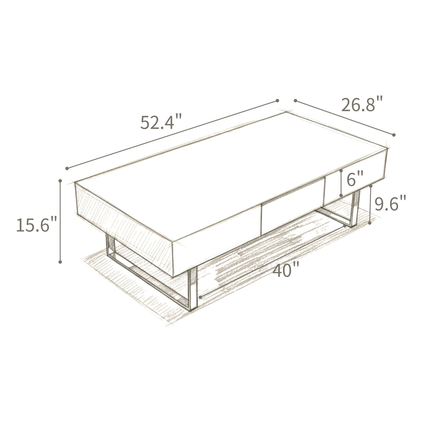Rectangular Coffee Table And Hidden Drawers
