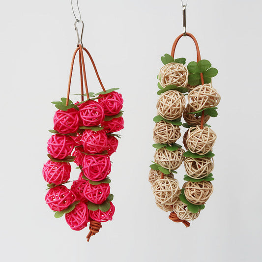 Parrot chew toy 2-pack: pink woven balls and natural beige wicker balls by Sell My Stuff on Tampa Home & Garden Store