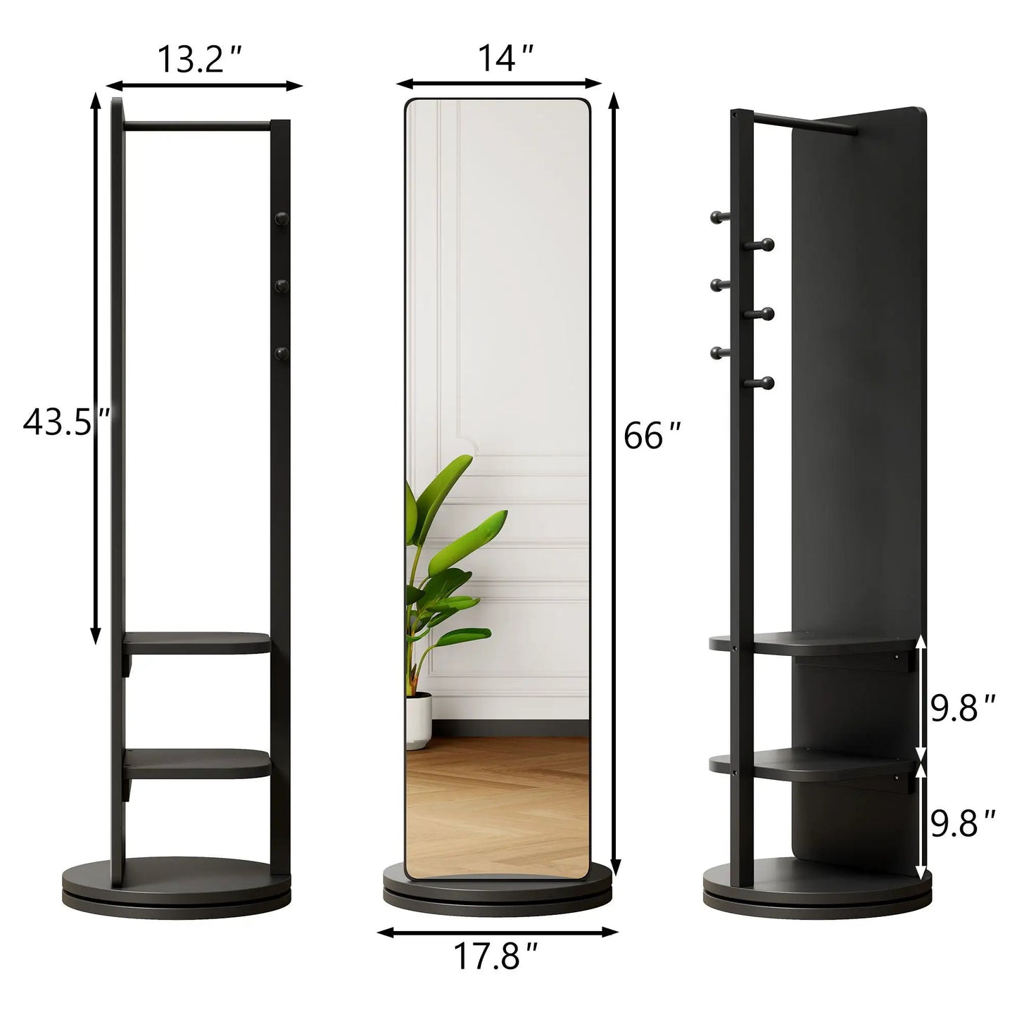 3 In 1 full length clothing mirror by Unique Piece Furniture in black with hooks on Tampa Home & Garden Store