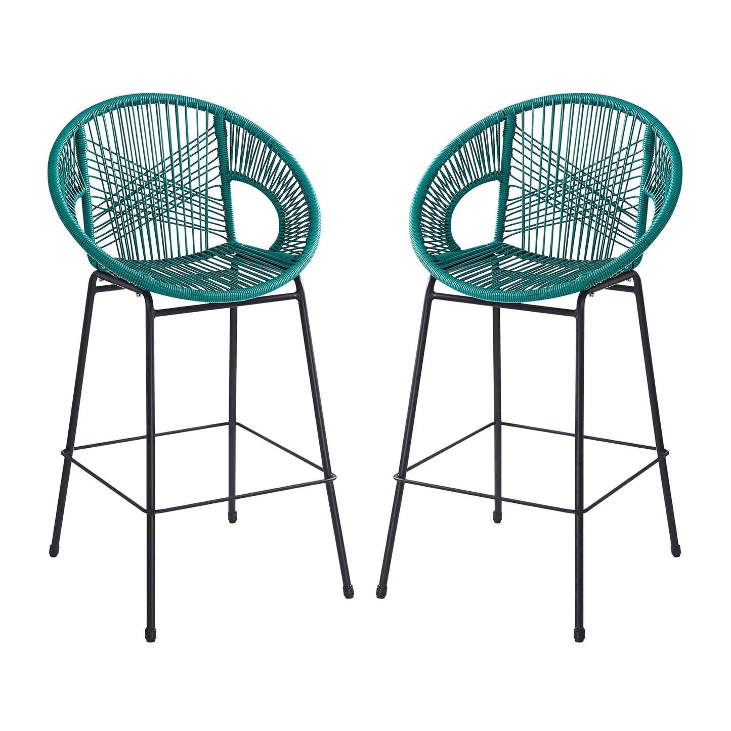 Ferrara Outdoor Patio Barstool set of 2, teal woven wicker, HouseOfZazla on Tampa Home & Garden Store