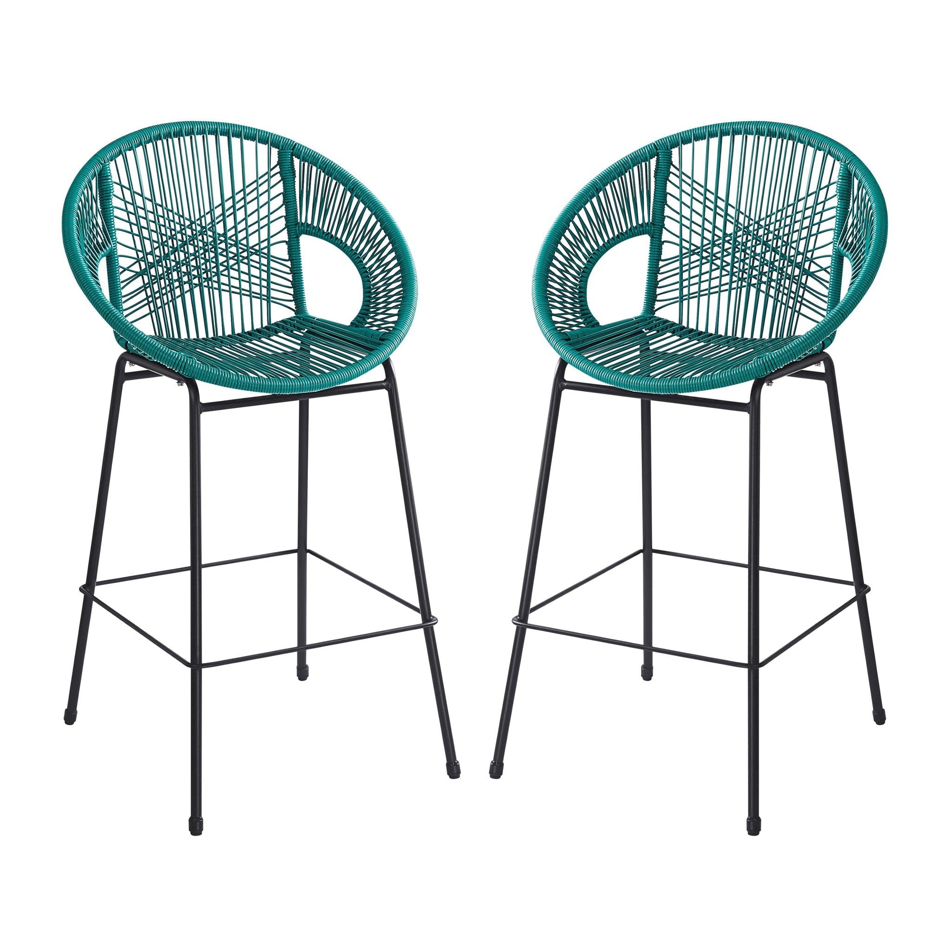 Ferrara Outdoor Patio Barstool set of 2, teal woven wicker, HouseOfZazla on Tampa Home & Garden Store
