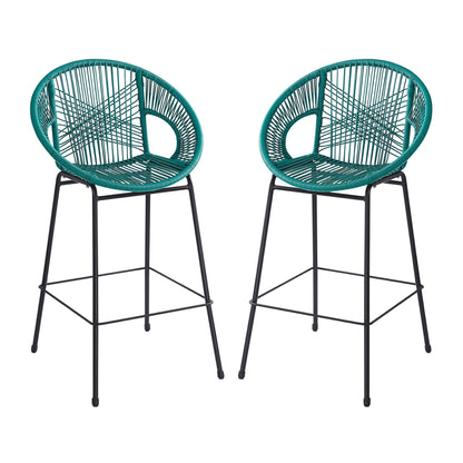 Ferrara Outdoor Patio Barstool set of 2, teal woven wicker, HouseOfZazla on Tampa Home & Garden Store