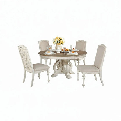 Round 7-piece dining set: table with carved pedestal base and 4 chairs by Unique Piece Furniture on Tampa Home & Garden Store
