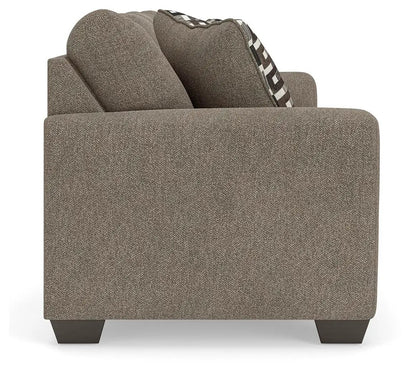 Triston-Peaks suede sofa stationary with textured brown upholstery and two back cushions on Tampa Home & Garden Store