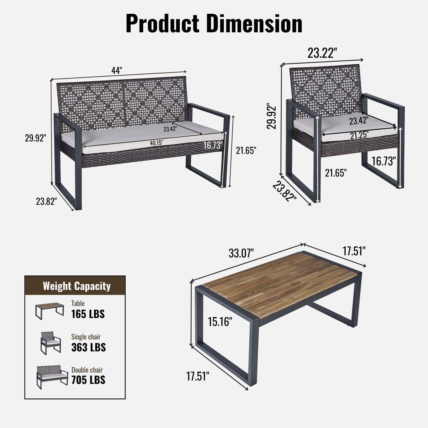 Furniture Set with Acacia Wood Table and Cushions