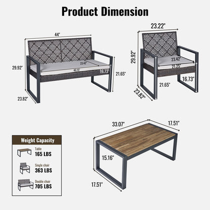 Furniture Set with Acacia Wood Table and Cushions