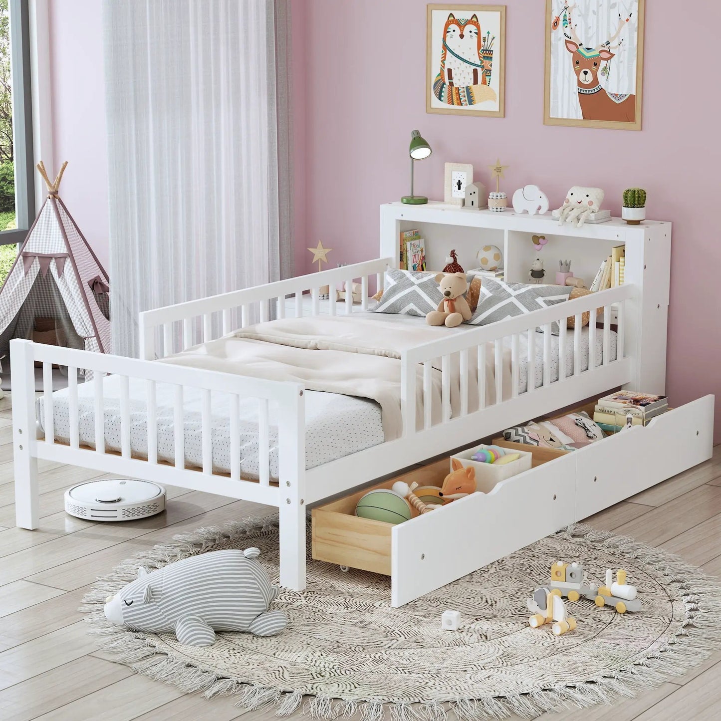 Bed With Headboard Storage and Under Bed Drawers