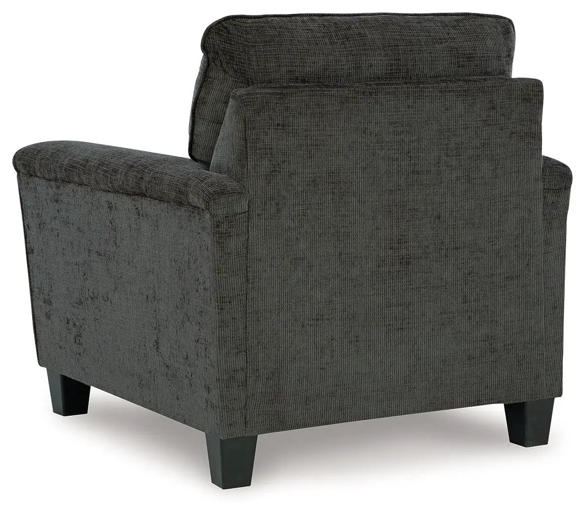 Erinslane stationary chair in dark gray textured fabric with square black legs on Tampa Home & Garden Store