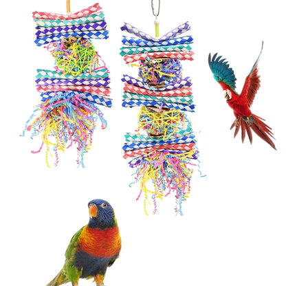 Sell My Stuff parrot toy woodskin hand-woven cage toy, 2-pack, colorful braided ropes for birds on Tampa Home & Garden Store