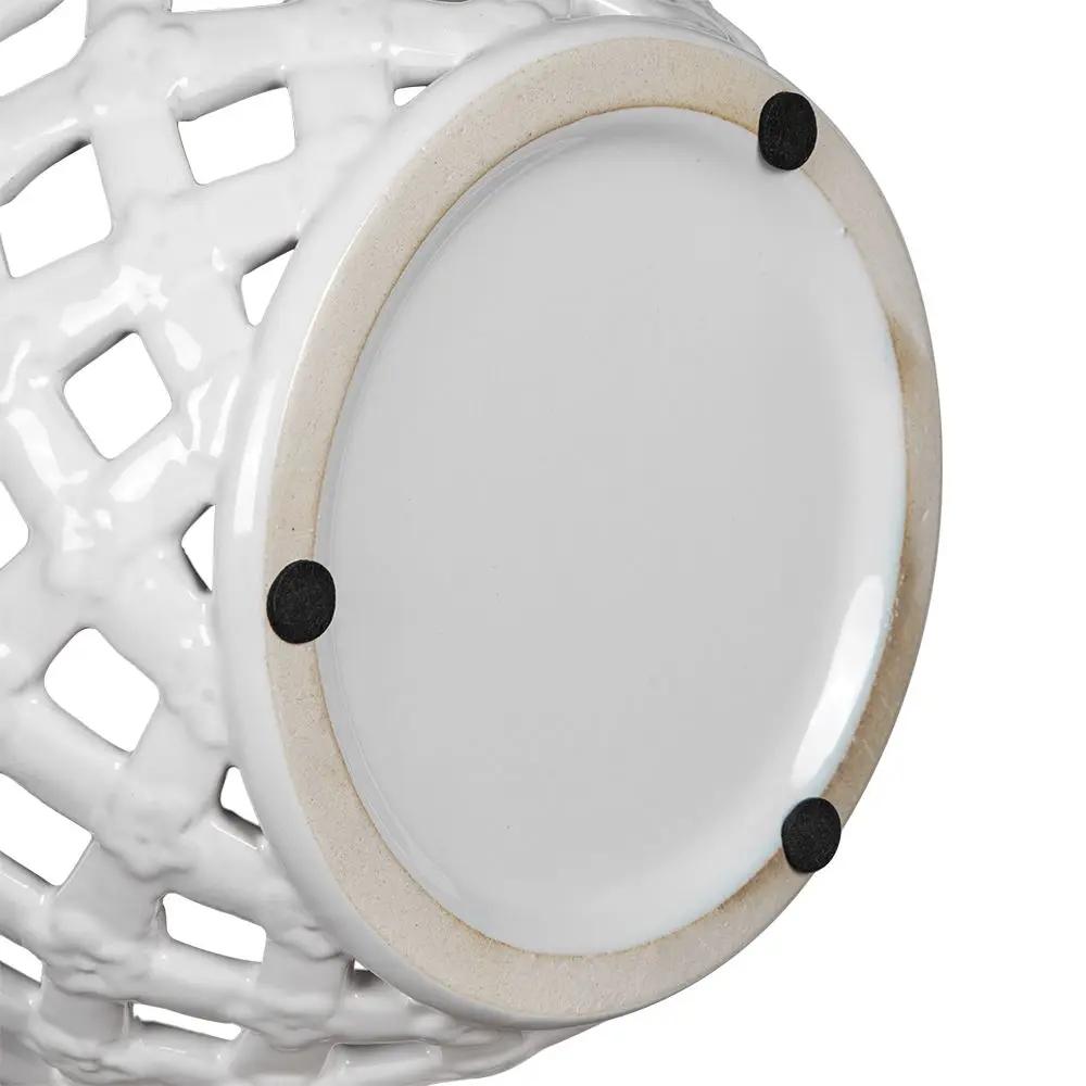 Ceramic lidded jar with white lattice design by Unique Piece Furniture on Tampa Home & Garden Store