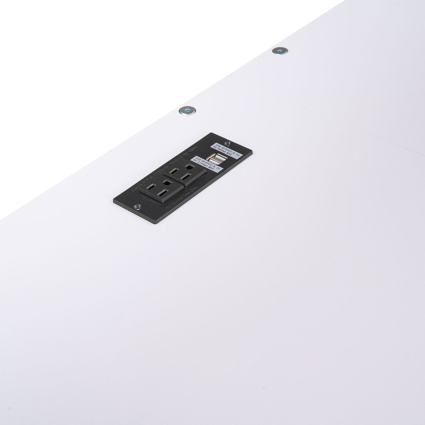 Loft bed base panel with integrated charging station and outlets on white surface on Tampa Home & Garden Store