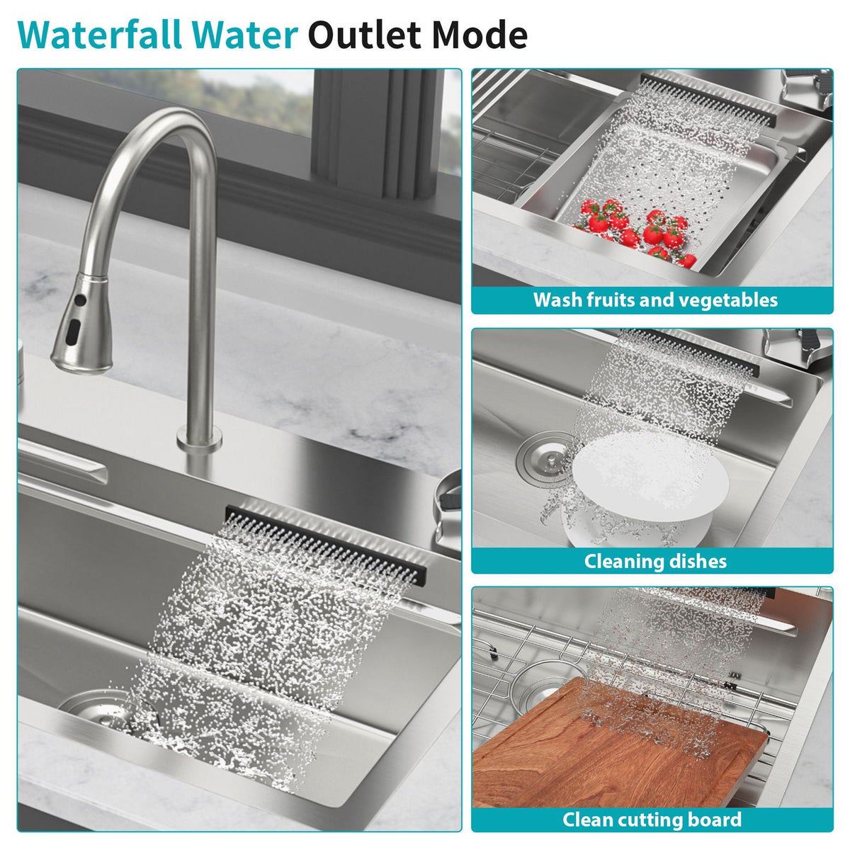 Drop-in sink HouseOfZazla with stainless finish and waterfall faucet pull-out sprayer on Tampa Home & Garden Store