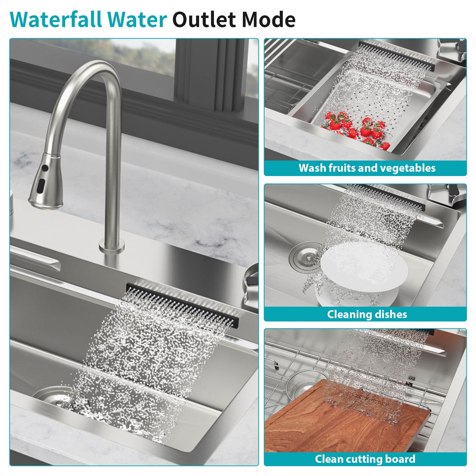 Drop-in sink HouseOfZazla with stainless finish and waterfall faucet pull-out sprayer on Tampa Home & Garden Store