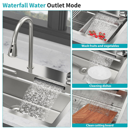 Drop-in sink HouseOfZazla with stainless finish and waterfall faucet pull-out sprayer on Tampa Home & Garden Store